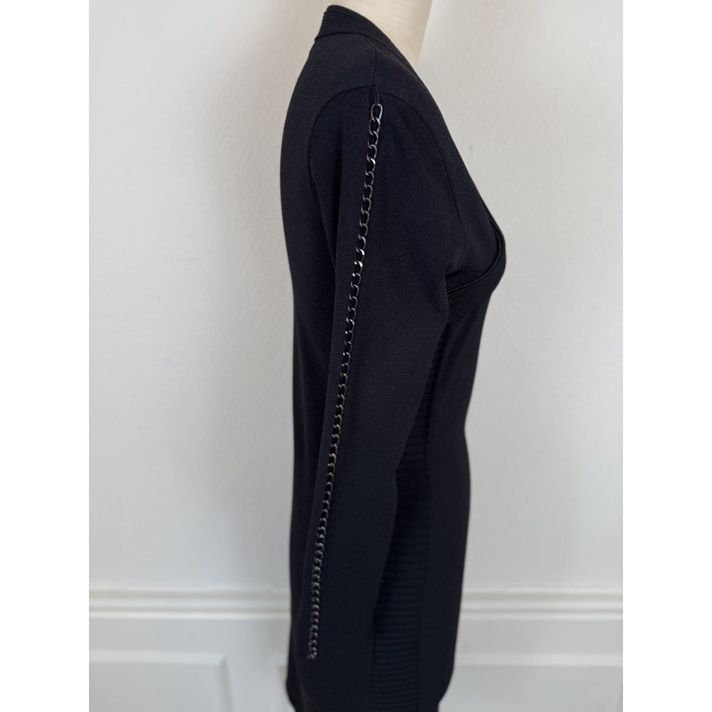 Shoshana Dress Black Knit w/‎ Metal Chain Detail on Sleeves Size S Party Edgy - Picture 7 of 11
